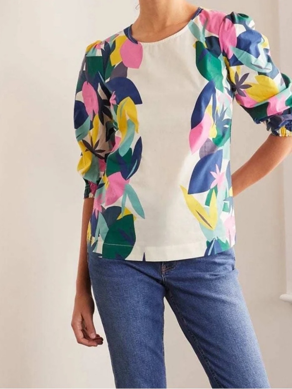 BODEN Floral Puff Sleeve Cotton Blouse Top Size 10